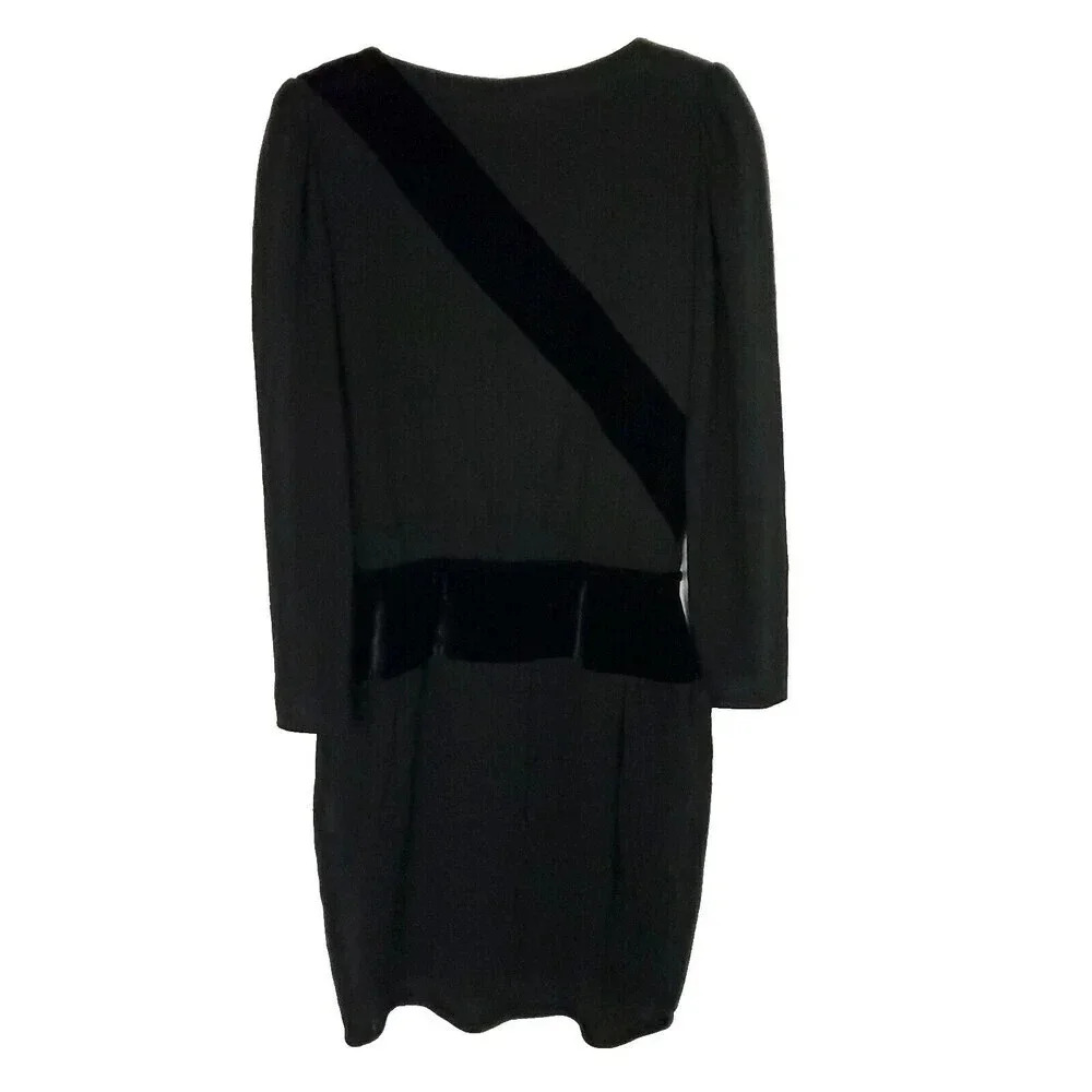 Valentino Boutique Vintage Dress Black Sz 38 US 4 Velvet & Wool Long Sleeves - Picture 2 of 16